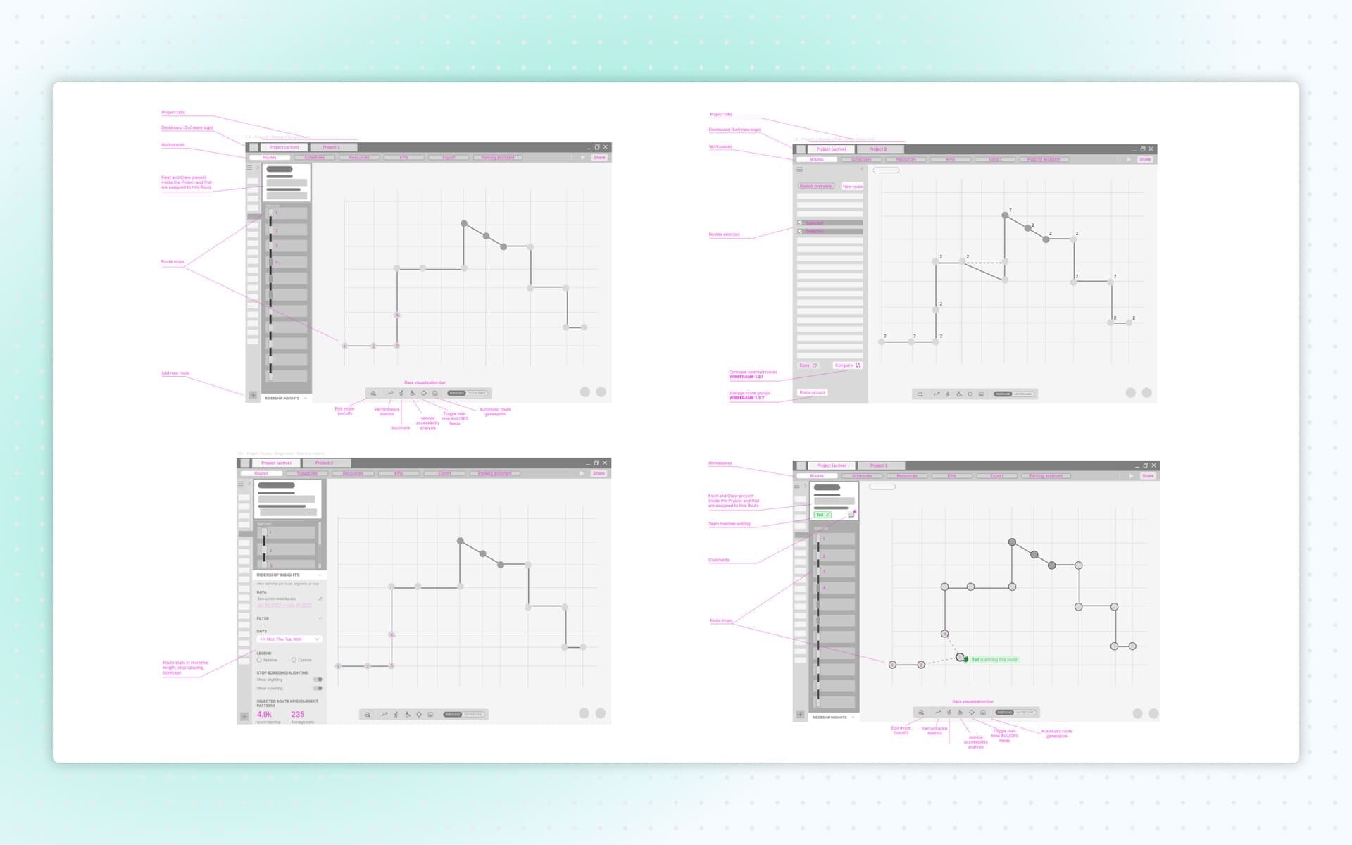 Low-fidelity wirefames of routes planning