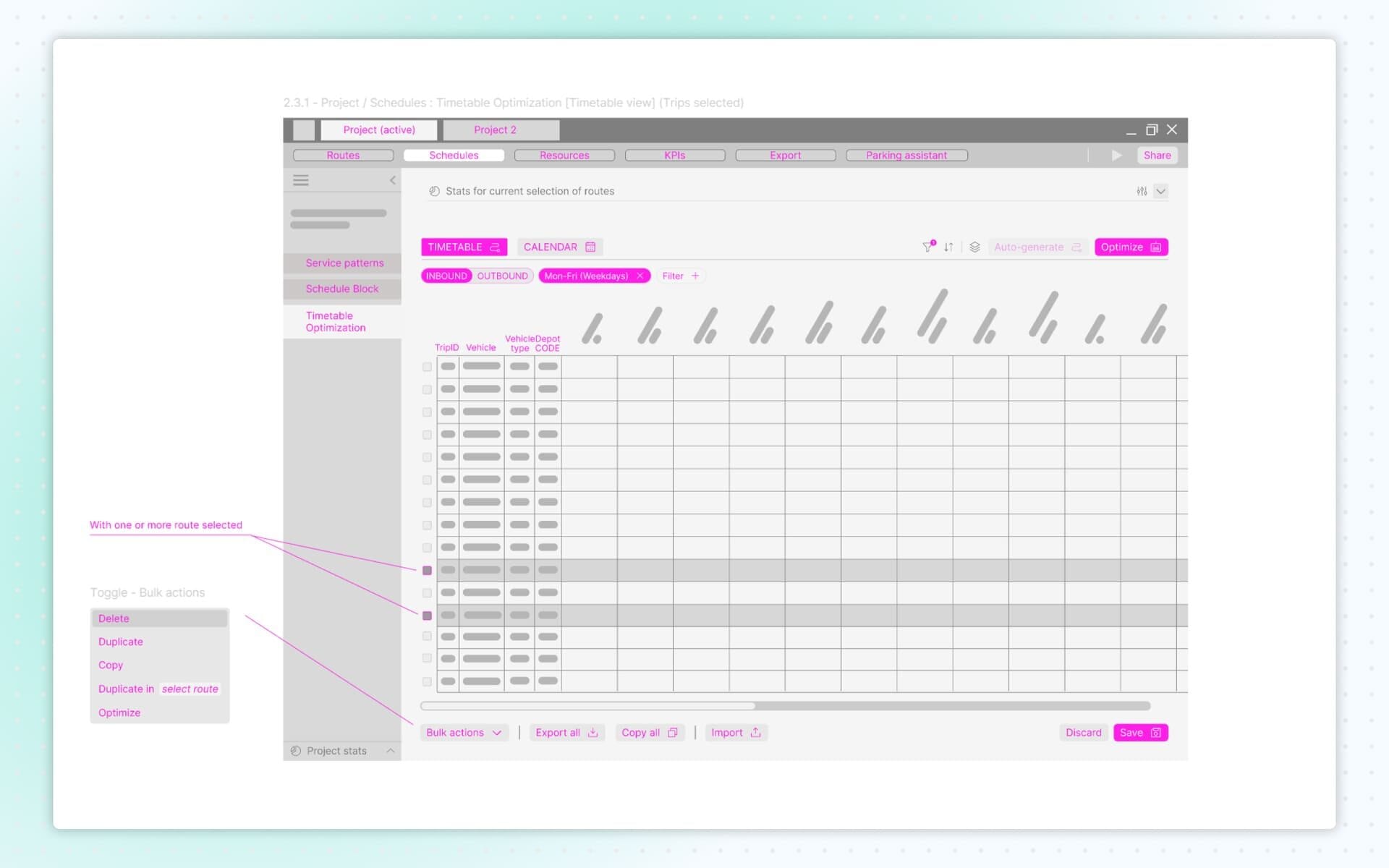 Low-fidelity wirefames timetable optimization - Timetable