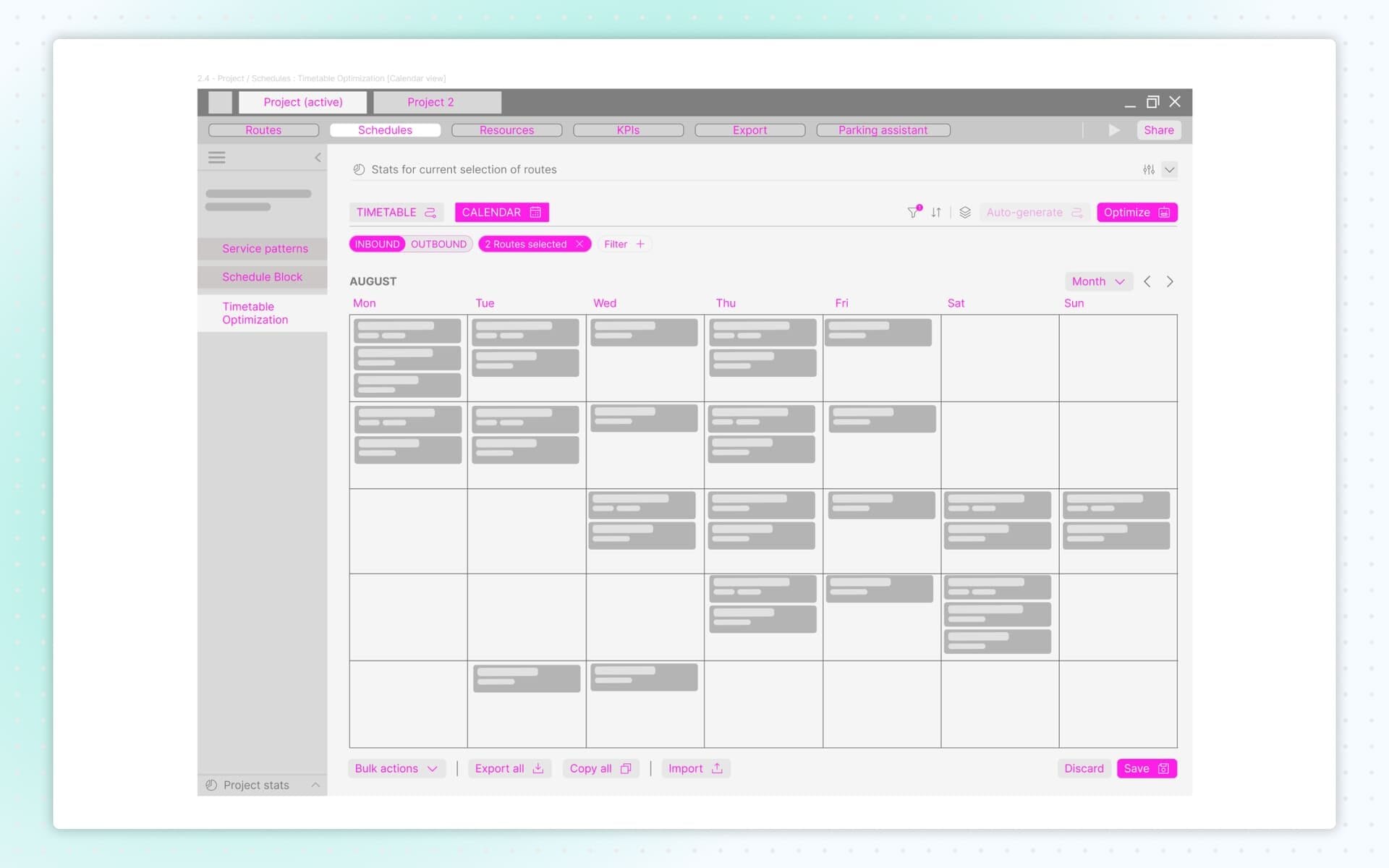 Low-fidelity wirefames timetable optimization calendar