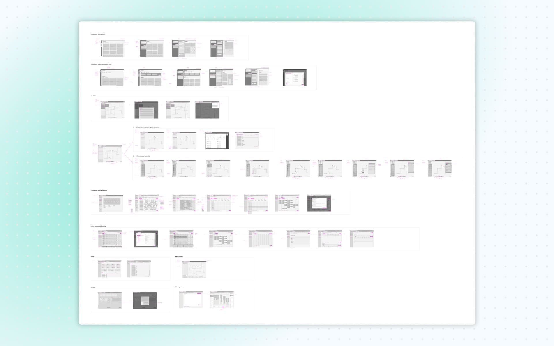 Low-fidelity wirefames of UX research project by Elia Saltarello