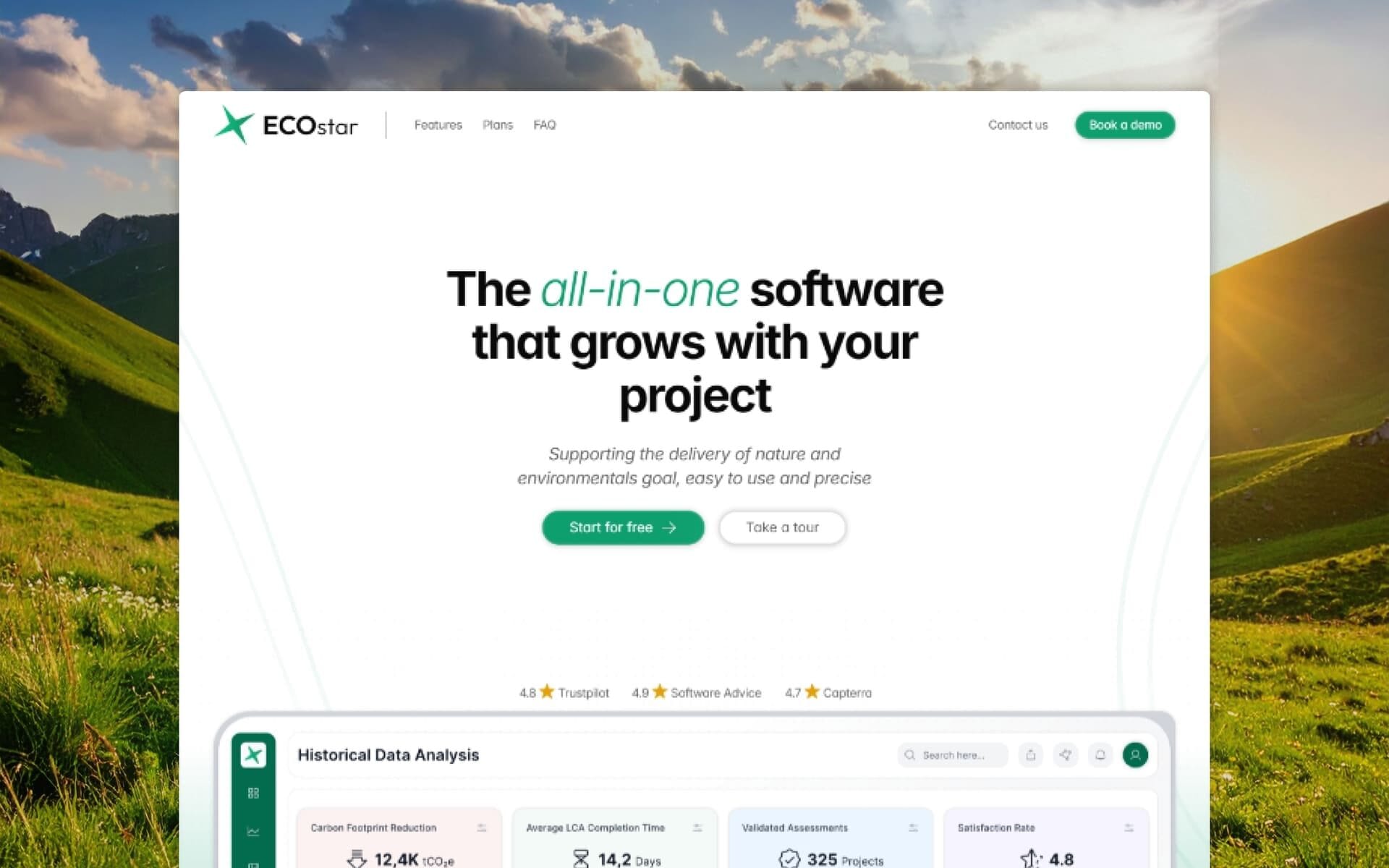 Ecostar Template Hero Section of the Home page